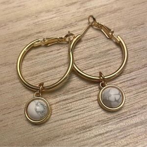 Gold plated hoops with White Howlite Gemstone charms 1" hoops